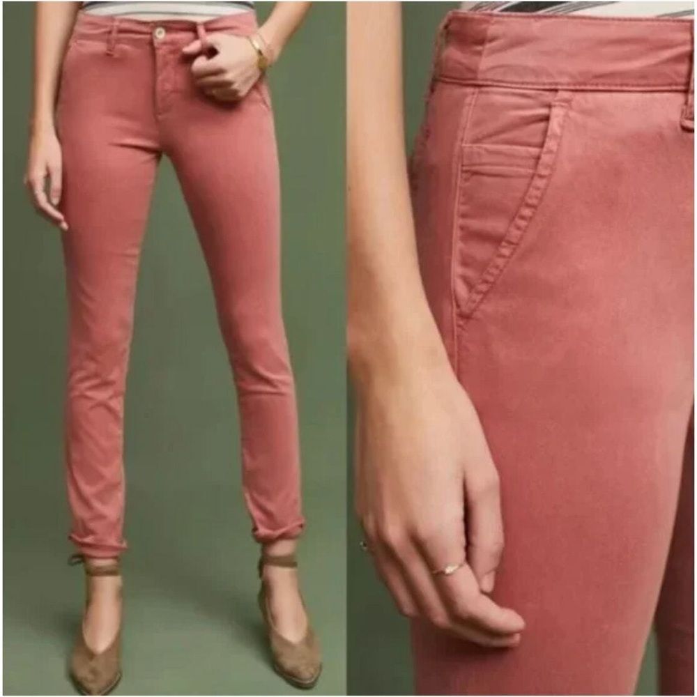 Anthropologie Hei Hei Pink Abroad Sateen Tencel & Cotton Skinny Trouser Pants